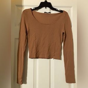 Zara Long Sleeve Crop Top Brown Medium